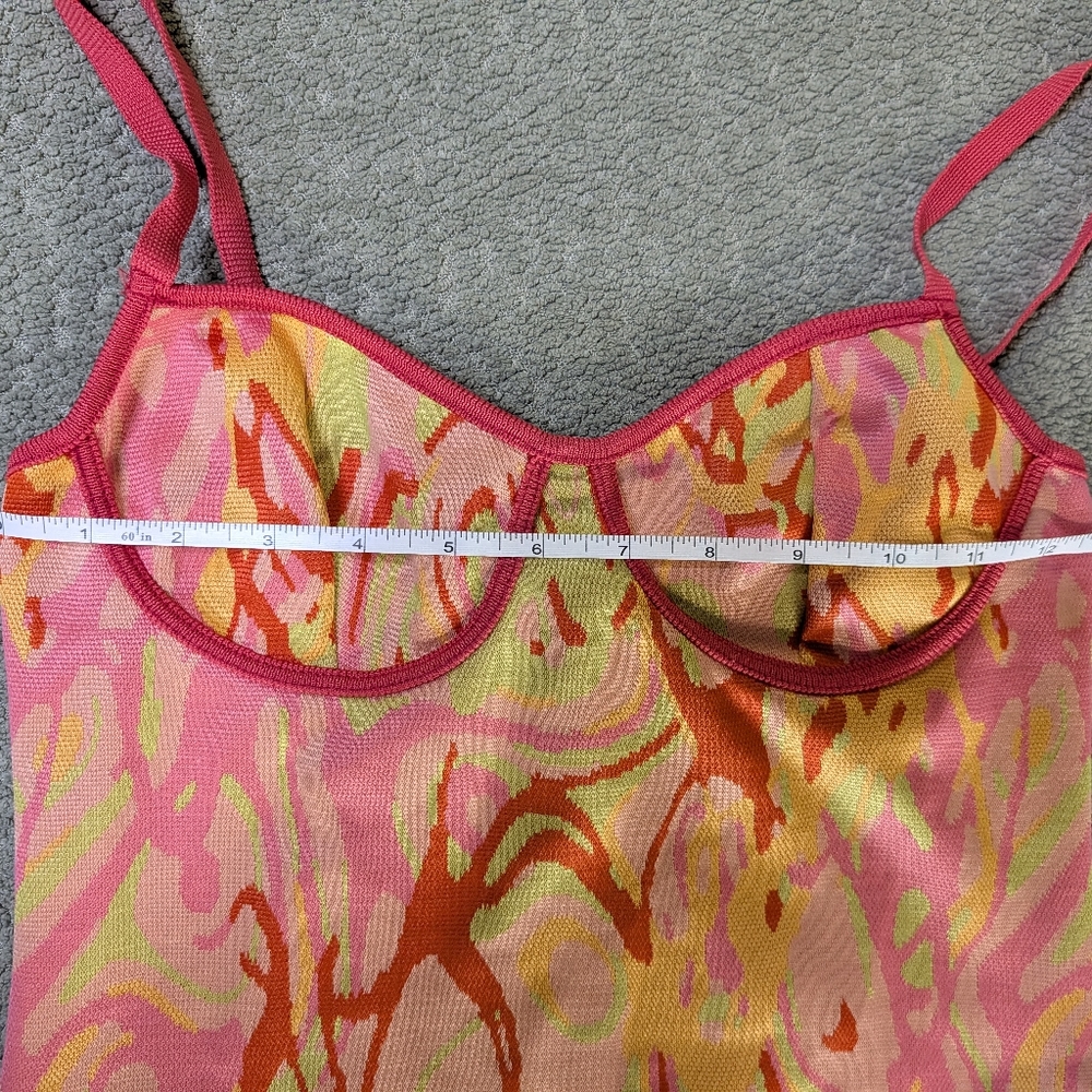 ZARA Pink Orange Abstract Slip Mini Dress Y2K Psychedelic Bodycon Festival - M - Picture 9 of 12